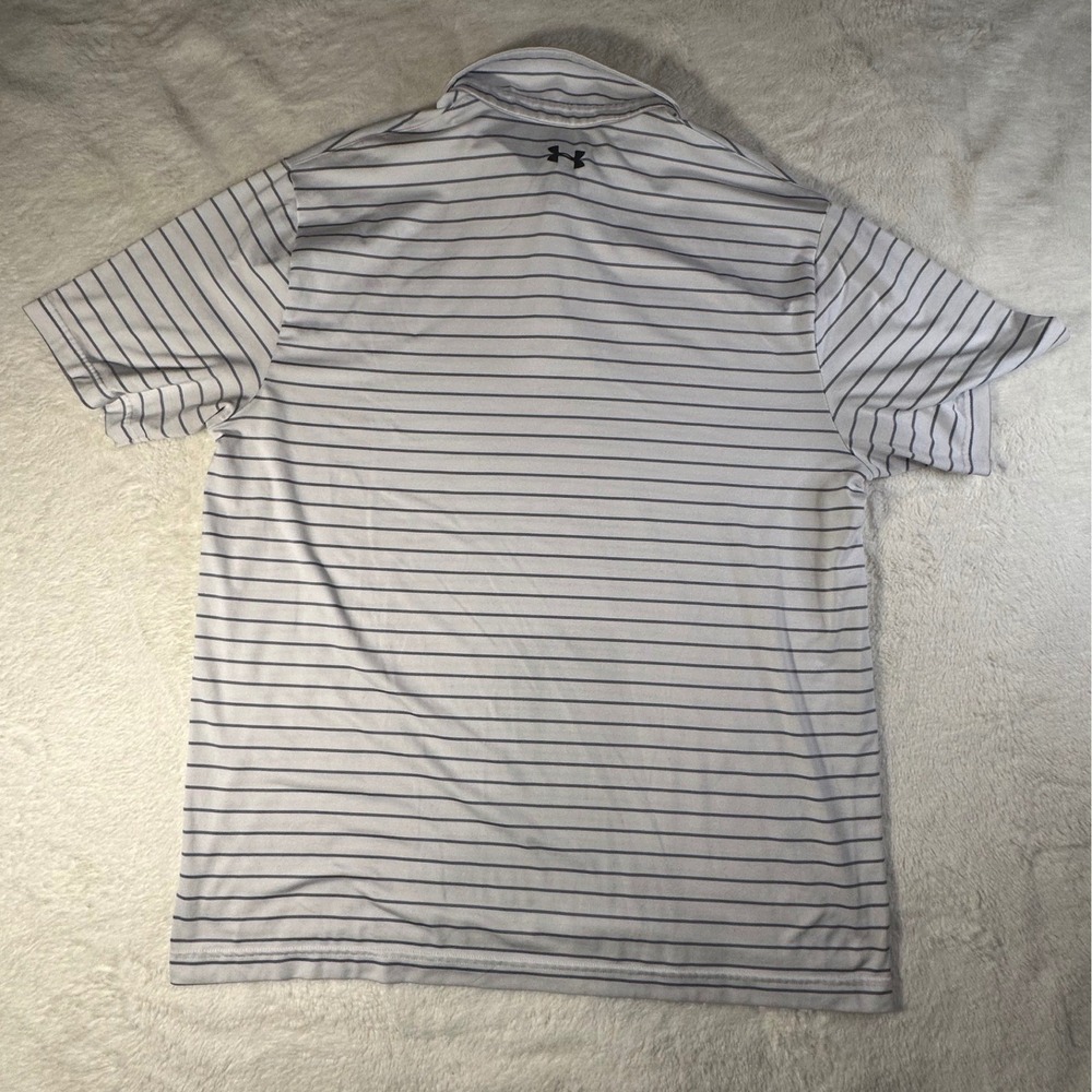 Under Armour White Polo with Thin Navy Stripes - Picture 6 of 7